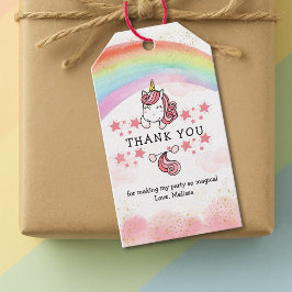 Cute Pastel Unicorn & Rainbow Birthday Tack Presentetikett