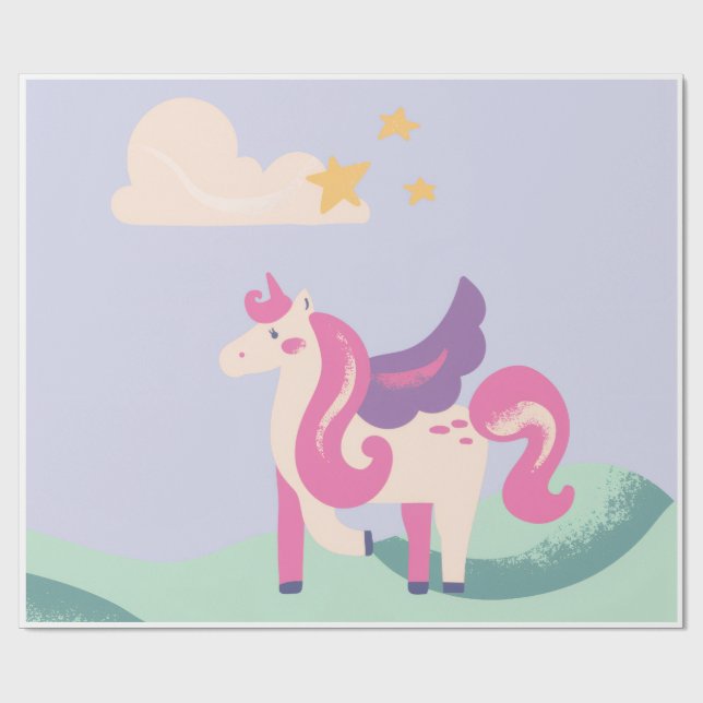 Cute Pastel Unicorn Wrapping Paper – Kids Birthday Presentpapper (Platt)