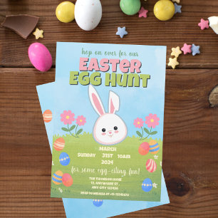 Cute Pastel Vår Påskhare Egg Hunt Inbjudningar