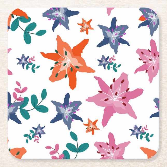 Cute Pastel Vatten Färg Flowers Underlägg Papper Kvadrat (Framsidan)