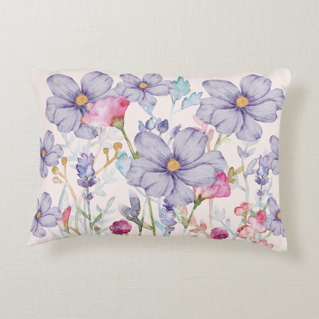 Cute pastel vattenfärgsblommor, giftig Rosa Prydnadskudde (Baksidan)