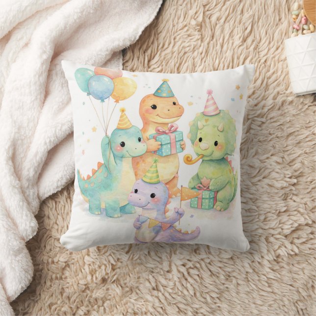 Cute Pastel Watercolor Dinosaurs Birthday Kudde (Filt)