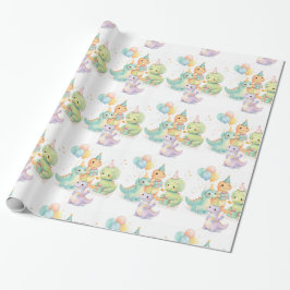Cute Pastel Watercolor Dinosaurs Birthday Presentpapper
