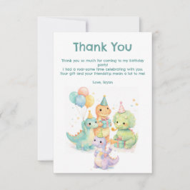 Cute Pastel Watercolor Dinosaurs Birthday Tack Kort