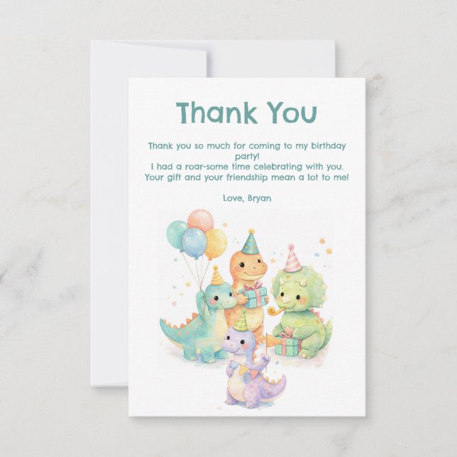 Cute Pastel Watercolor Dinosaurs Birthday Tack Kort (Framsida)