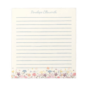 Cute Pastel Watercolor Flowers Personlig Längs Anteckningsblock