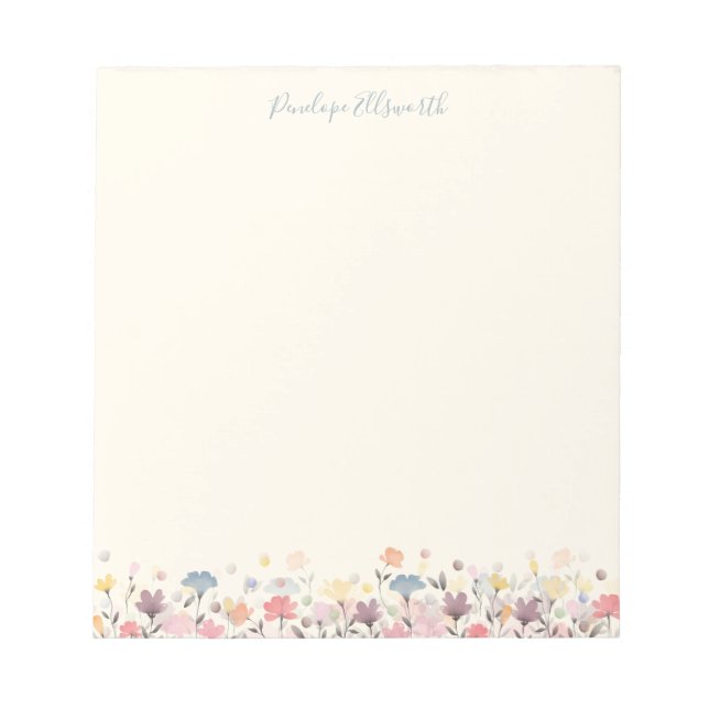 Cute Pastel Watercolor Flowers Personlig Namn Anteckningsblock (Framsida)