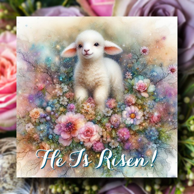 Cute Pastel Watercolor Lamb Religiösa Påsk Julkort (Skapare uppladdad)
