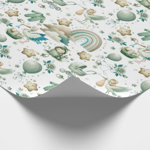 Cute Pastel Watercolor Mint Grönt Baby New Born Presentpapper
