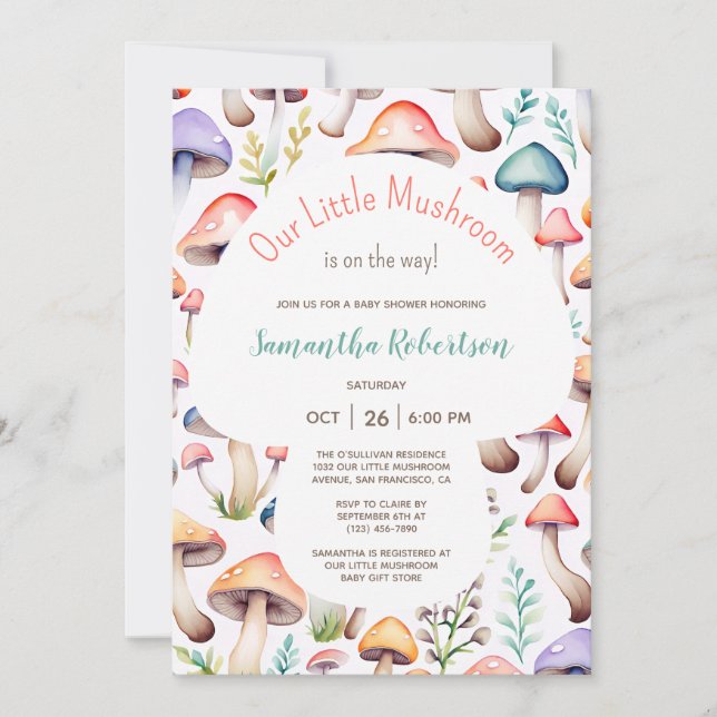 Cute Pastel Watercolor Mushroom Baby Shower Inbjudningar (Framsida)