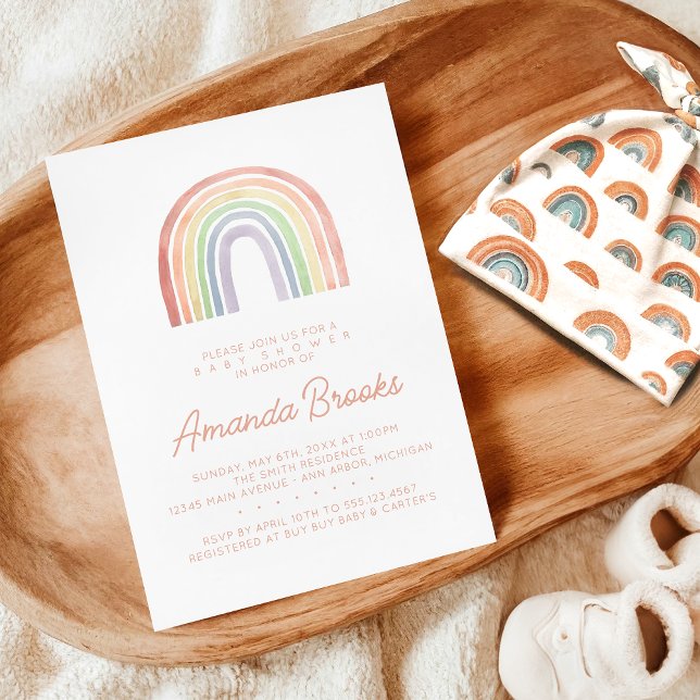 Cute Pastel Watercolor Rainbow Baby Shower Inbjudningar (Skapare uppladdad)