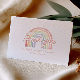 Cute Pastel Watercolor Rainbow Baby Shower med vik Tack Kort