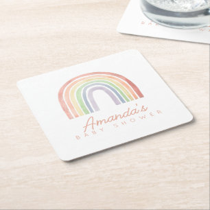Cute Pastel Watercolor Rainbow Baby Shower Underlägg Papper Kvadrat