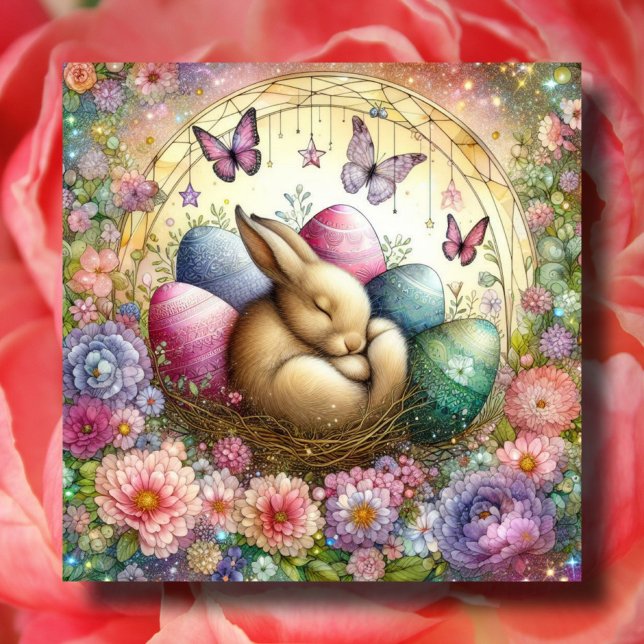 Cute Pastel Watercolor Sömnig Bunny Påskägg Julkort (Skapare uppladdad)
