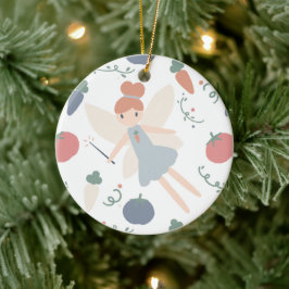 Cute Pastel Whimsical Vegetable Harvest Fairy Julgransprydnad Keramik