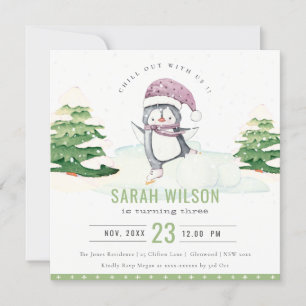 Cute Pastel Winter Penguin Kids, oavsett ålder Inbjudningar