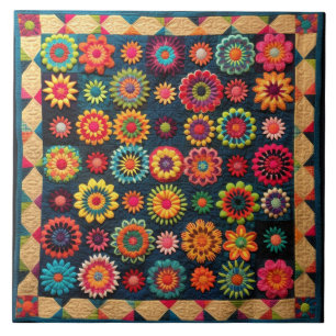 Cute Patchwork Blommigt Quilt Kakelplatta