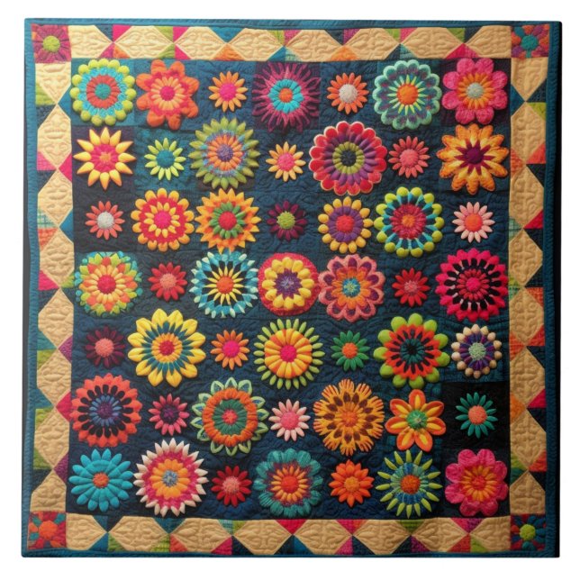 Cute Patchwork Blommigt Quilt Kakelplatta (Framsidan)