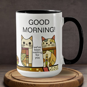 Cute Patchwork Cat Bra Morgonkaffe Mugg