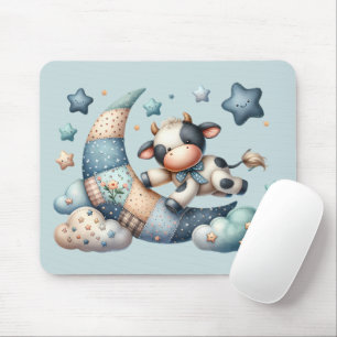 Cute Patchwork Cow over Måne med stjärnor Musmatta