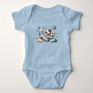 Cute Patchwork Cow over Måne med stjärnor T Shirt