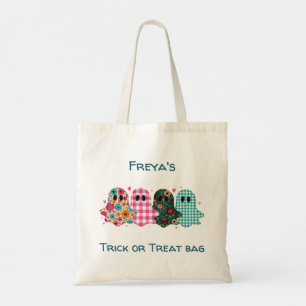 Cute Patchwork Ghost Halloween Bus eller godis Tygkasse