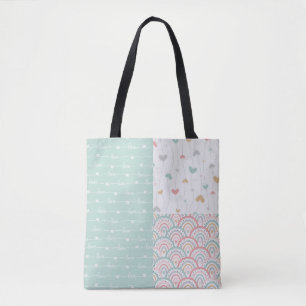 Cute Patchwork Kärlek Hearts Rainbows Tote Bag Tygkasse