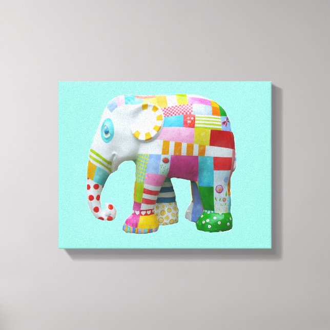 Cute patchwork leksak elefant children retro whims canvastryck (Framsida)