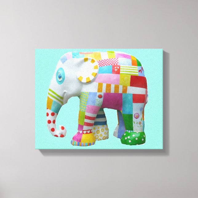 Cute patchwork leksak elefant children retro whims canvastryck (Framsida)