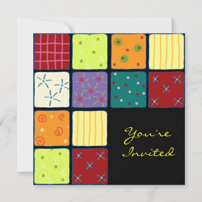 Cute Patchwork Mönster Birthday Inbjudningskort (Framsida)