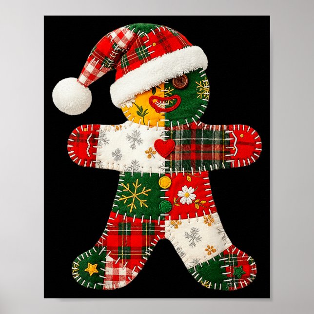 Cute Patchwork Pepparkaksgubbe jul Manar Kvinnor i Poster (Framsidan)