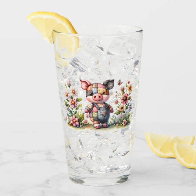 Cute Patchwork Piglet in Blommigt Garden Glaskopp (Framsida Ice)