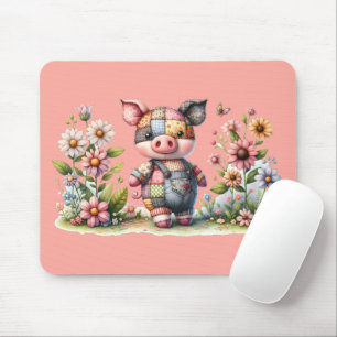 Cute Patchwork Piglet in Blommigt Garden Musmatta