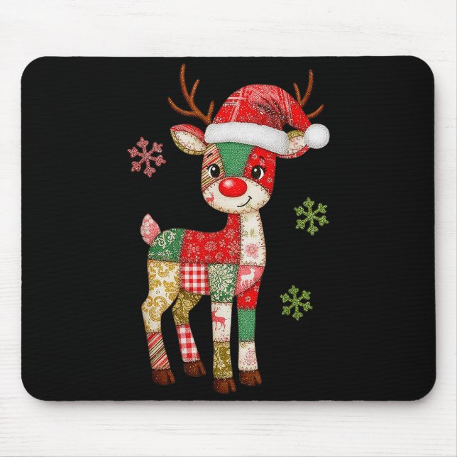 Cute Patchwork Reindeer jul Julafton Manar Kvinnor Musmatta (Framsidan)