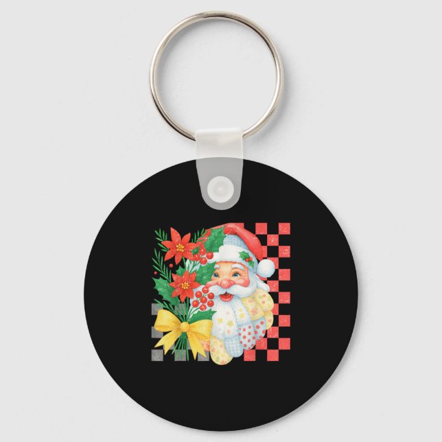 Cute Patchwork Santa Claus Christmas Holiday Women Nyckelring (Framsida)