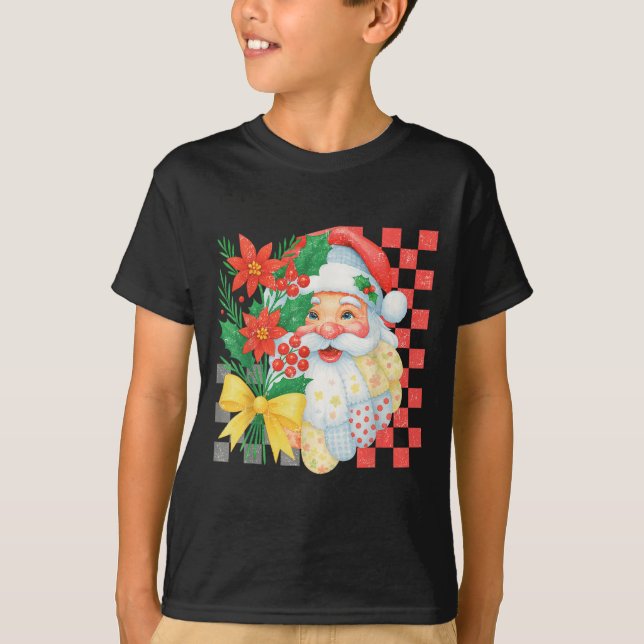 Cute Patchwork Santa Claus Christmas Holiday Women T Shirt (Framsida)