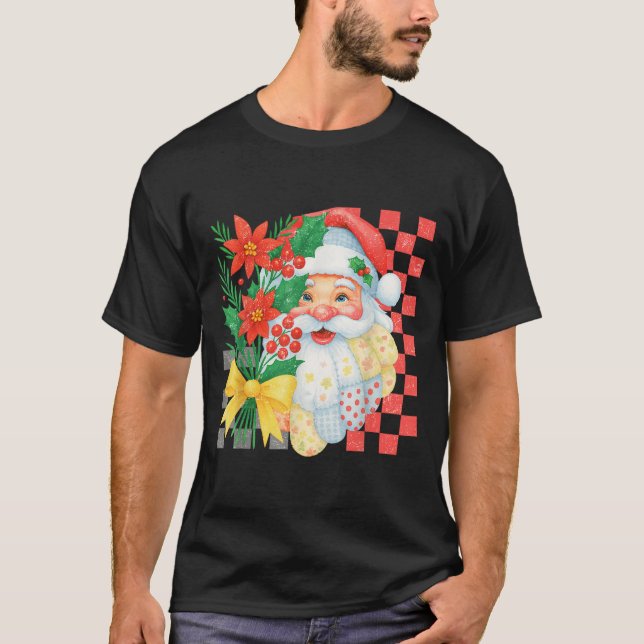 Cute Patchwork Santa Claus Christmas Holiday Women T Shirt (Framsida)