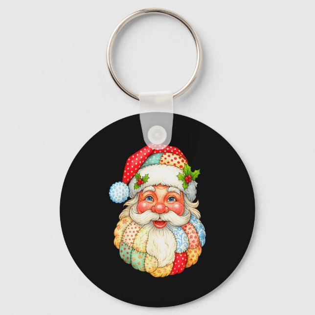 Cute Patchwork Santa Claus Christmas Xmas Men Wome Nyckelring (Framsida)