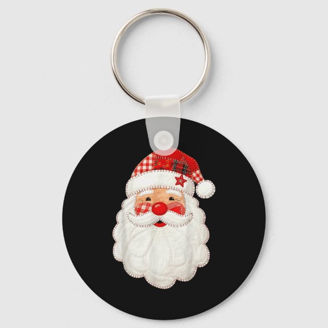 Cute Patchwork Santa Claus Christmas Xmas Men Wome Nyckelring (Framsida)