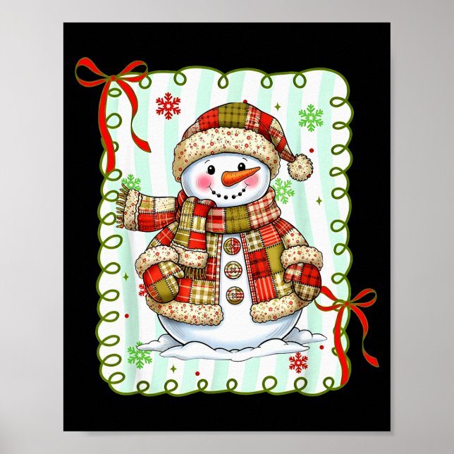 Cute Patchwork Snowman Bow Christmas Xmas Men Wome Poster (Framsidan)