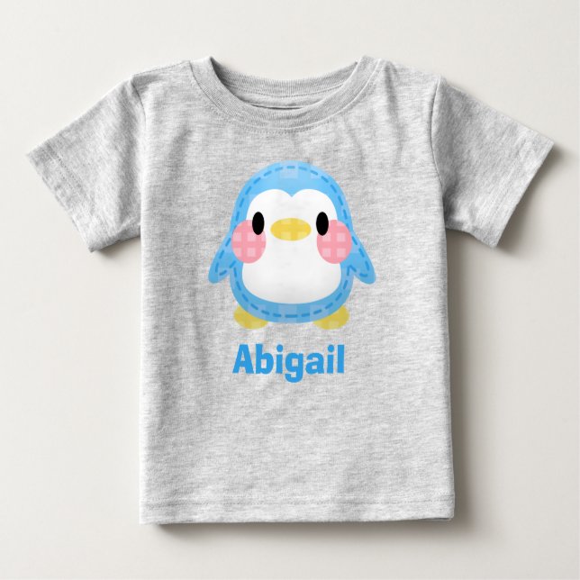 Cute Patchwork Style Penguin Art Personalised T Shirt (Framsida)