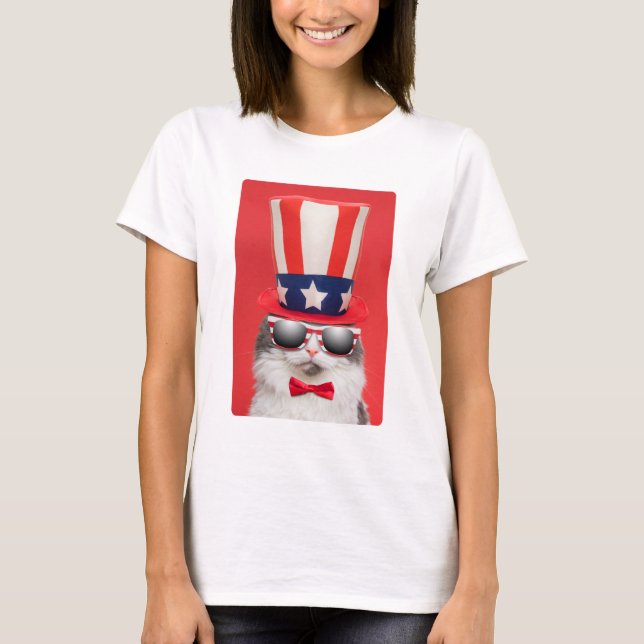 Cute Patriotic American Cat T Shirt (Framsida)