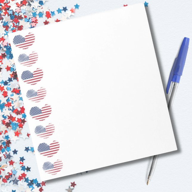 Cute Patriotic American Flagga Anteckningsblock (American Flag Heart Print Notepad)