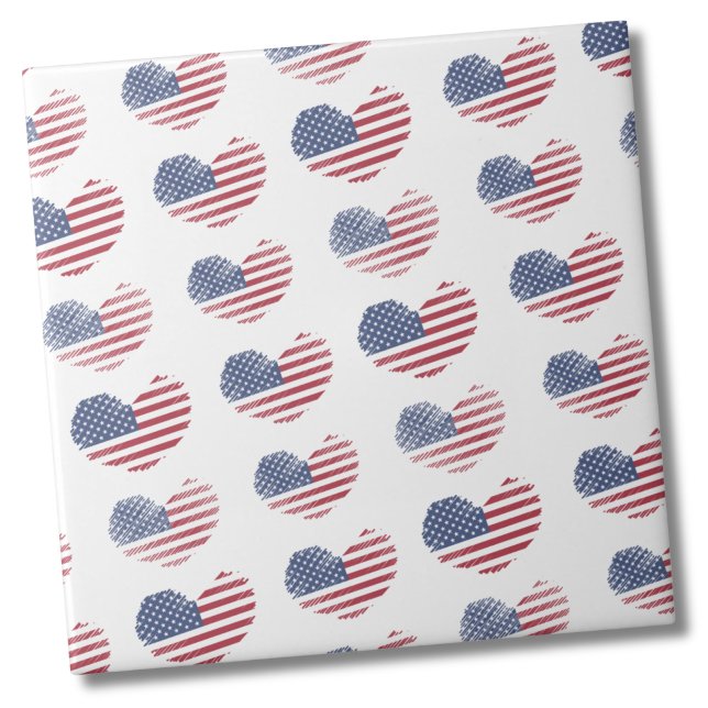 Cute Patriotic American Flagga Kakelplatta (Cute Patriotic American Flag Rustic Heart Pattern Ceramic Tile)