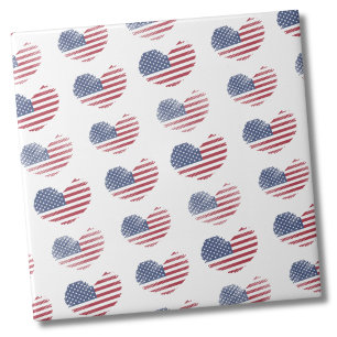 Cute Patriotic American Flagga Rustic Heart Mönste Kakelplatta