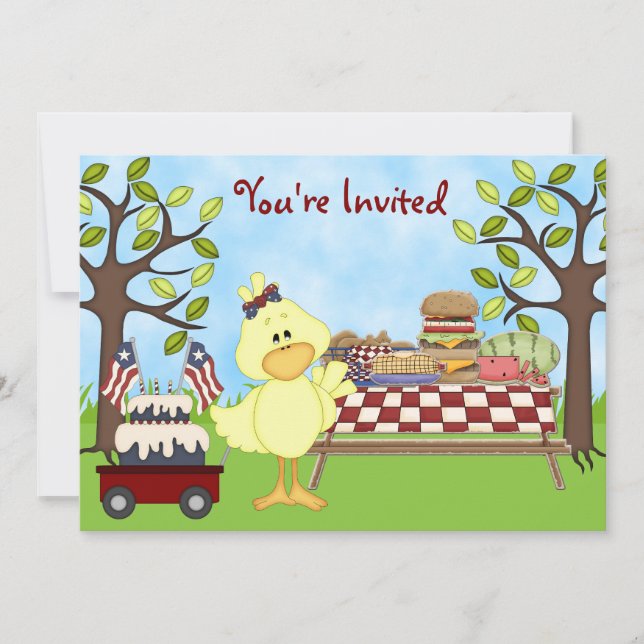 Cute Patriotic Bird Picnic Birthday Inbjudan ~ Gir (Framsida)
