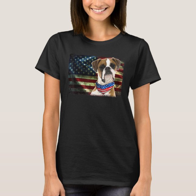 Cute Patriotic Boxer American Flagga Hund Women T Shirt (Framsida)