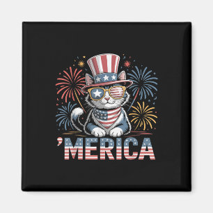Cute Patriotic Cat "Merica 4:e juli Memorial Da Magnet