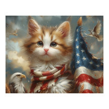 Cute Patriotic Cat Wraped i USA flagga
