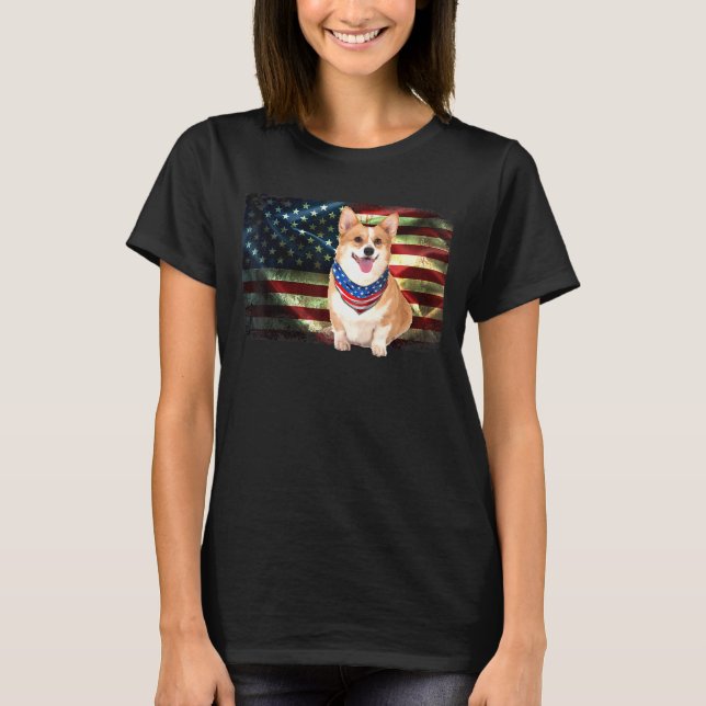 Cute Patriotic Corgi American Flagga Manar Women T Shirt (Framsida)